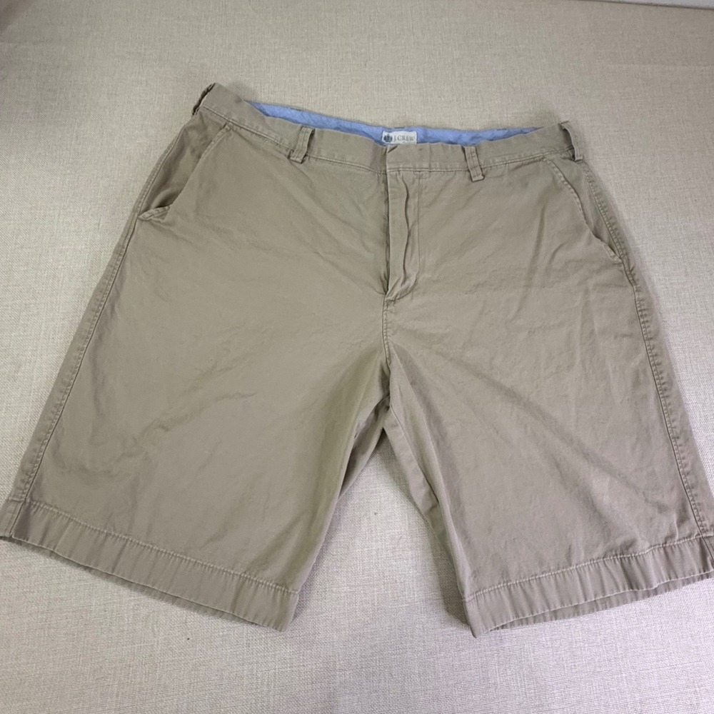 J Crew Mens 38 Chino Shorts Tan Khaki 100% Cotton Flat Front 9 Inch Inseam